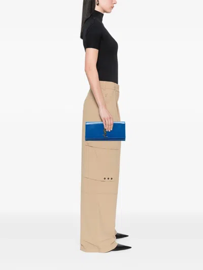 Pre-owned Saint Laurent 2013 Grain De Poudre Monogram Cassandre Clutch Bag In Blue