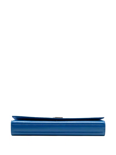 Pre-owned Saint Laurent 2013 Grain De Poudre Monogram Cassandre Clutch Bag In Blue