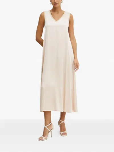 Fracomina V-neck Sleeveless Dress In Neutral