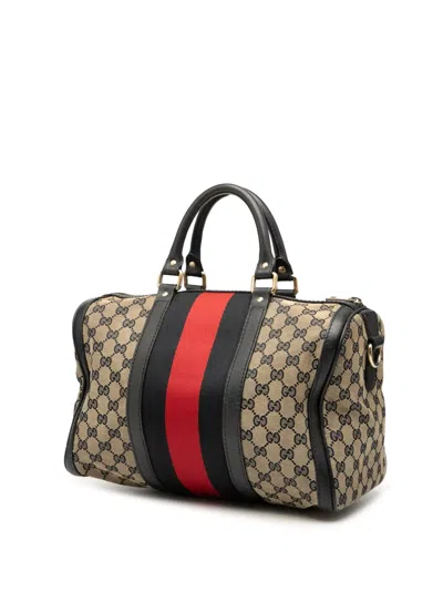 Pre-owned Gucci 2000-2015 Medium Gg Canvas Web Joy Boston Bag Satchel In Brown