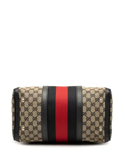 Pre-owned Gucci 2000-2015 Medium Gg Canvas Web Joy Boston Bag Satchel In Brown