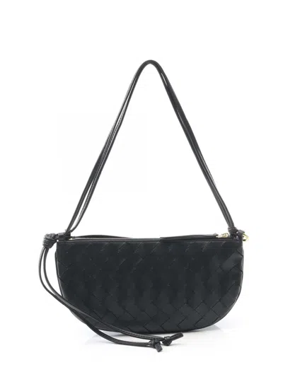 Pre-owned Bottega Veneta 2012-2025 Small Lambskin Intrecciato Gemelli Double Pouch Shoulder Bag In Black