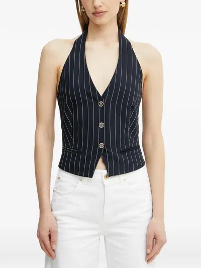 Fracomina Pinstripe Buttoned Halter Top In Blue