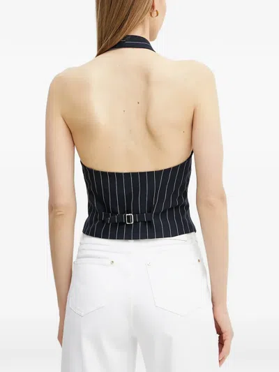 Fracomina Pinstripe Buttoned Halter Top In Blue