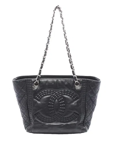 Pre-owned Chanel 2012 Cc Lambskin Bengal Shopping Tote Bag In Black