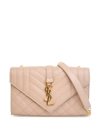 Pre-owned Saint Laurent 2020 Small Grain De Poudre Triquilt Monogram Envelope Bag Crossbody Bag In Brown