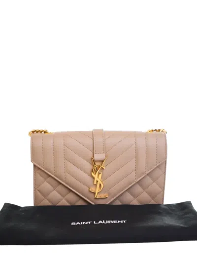 Pre-owned Saint Laurent 2020 Small Grain De Poudre Triquilt Monogram Envelope Bag Crossbody Bag In Brown