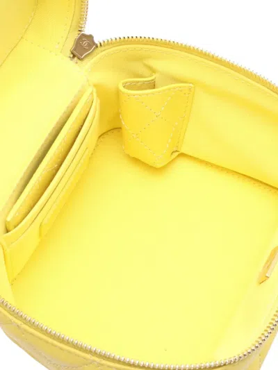 Pre-owned Chanel 2021-2025 Quilted Lambskin Chain Bar Vanity Bag In Yellow