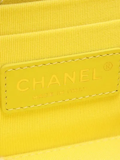 Pre-owned Chanel 2021-2025 Quilted Lambskin Chain Bar Vanity Bag In Yellow