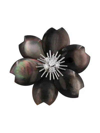 Pre-owned Van Cleef & Arpels 2000's Diamond Mother Of Pearl Brooch In Black