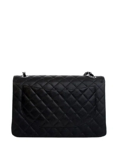 Pre-owned Chanel 2021-2025 Maxi Classic Caviar Double Flap Shoulder Bag In Black