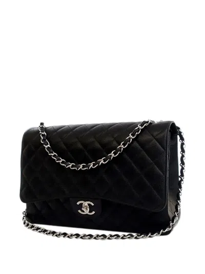 Pre-owned Chanel 2021-2025 Maxi Classic Caviar Double Flap Shoulder Bag In Black