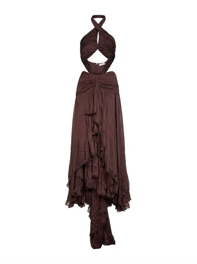 Alina Chocolate Chiffon Long Cut-out Dress In Blue