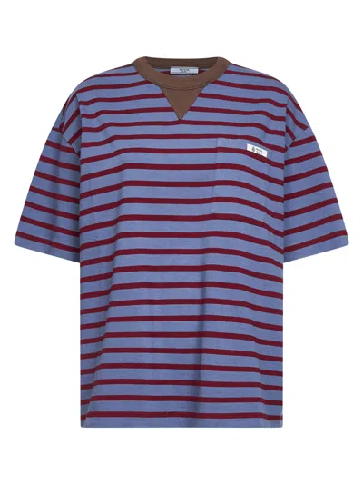 Prada Abbigliamento Striped Cotton Jersey Oversized T-shirt In Blue