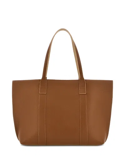 Hogan Hanging Accent Script Tote Bag In Brown