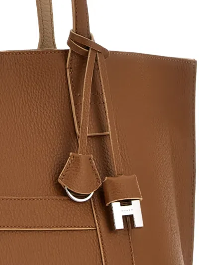 Hogan Hanging Accent Script Tote Bag In Brown