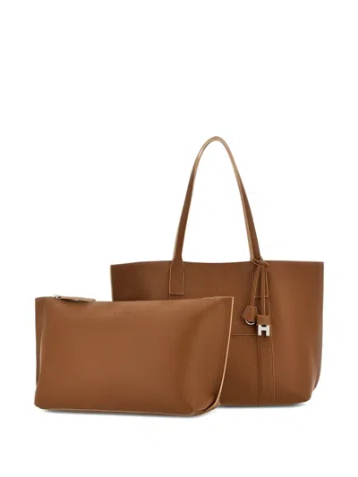 Hogan Hanging Accent Script Tote Bag In Brown