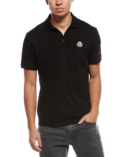 Moncler Logo Patch Cotton Piquet Polo Shirt In Black