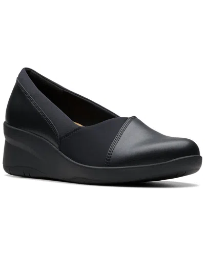 Clarks Suttyn Walk Leather Wedge Slip-on In Black