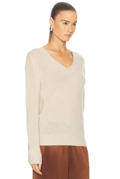 Enza Costa Cashmere V-neck Pullover In White