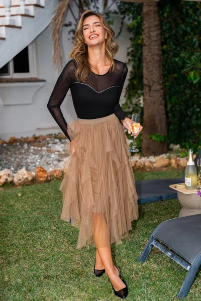 Cupshe Champagne Wishes Brown Midi Skirt In Nude