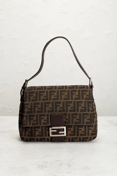 Pre-owned Fendi Zucca Mama Forever Baguette Shoulder Bag In Brown