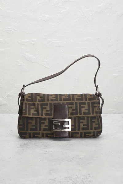 Pre-owned Fendi Zucca Baguette Shoulder Bag In Brown