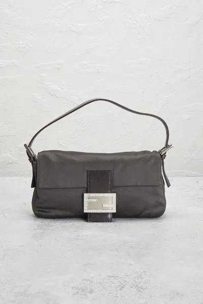 Pre-owned Fendi Satin Baguette Shoulder Bag In Gray