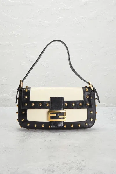 Pre-owned Fendi Studded Baguette Shoulder Bag In Black