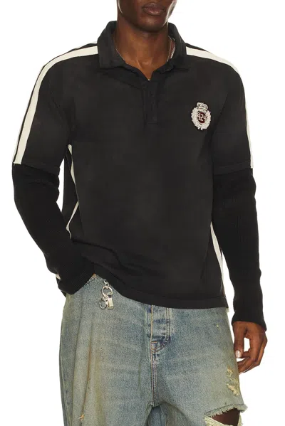 424 Academy Polo Double Sleeve Thermal In Black