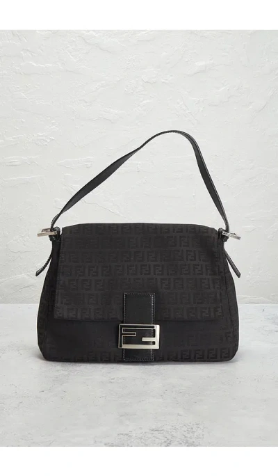 Fwrd Renew Fendi Zucchino Mama Baguette Shoulder Bag In Black