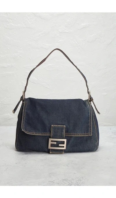 Fwrd Renew Fendi Denim Mama Baguette Shoulder Bag In Blue