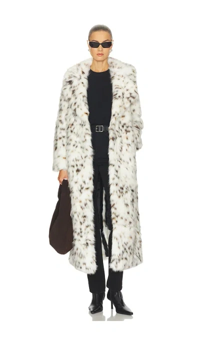 Apparis Gabrielle Snow Leopard Faux Fur Spotted Maxi Coat In Green