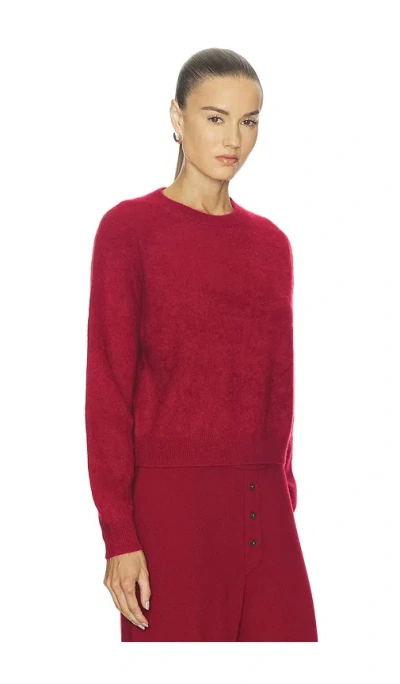 Guest In Residence Rich Red Cashmere Crew Sweater With Ribbed Detailing In Red