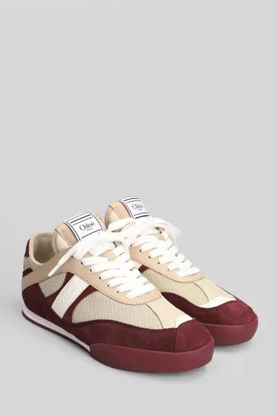 Chloé Kick Mixed Leather Retro Low-top Sneakers In Burgundy