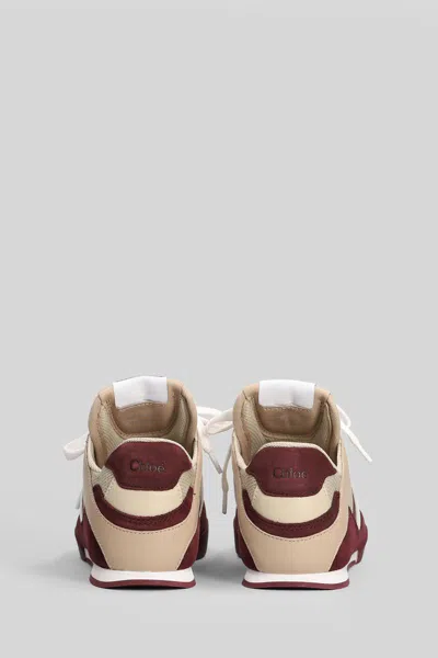 Chloé Kick Mixed Leather Retro Low-top Sneakers In Burgundy