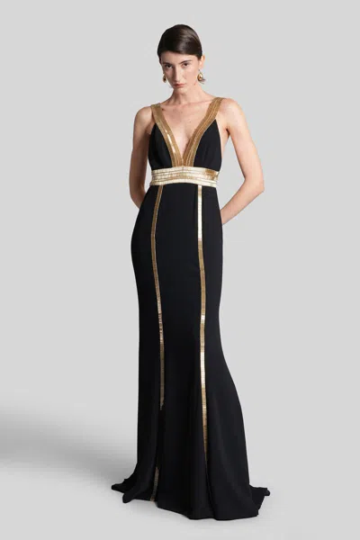 Costarellos Lucine Long Dress In Black Polyester In Black