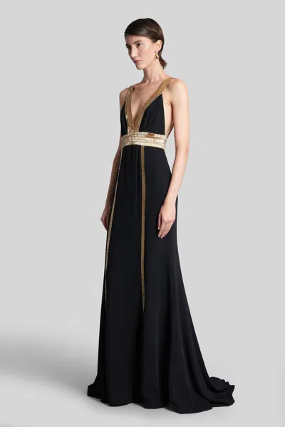 Costarellos Lucine Long Dress In Black Polyester In Black