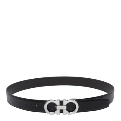 Ferragamo Reversible Gancini Leather Belt In Black