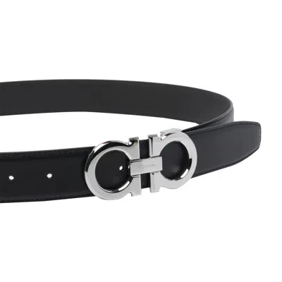 Ferragamo Reversible Gancini Leather Belt In Black