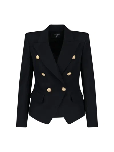 Balmain Wool Blazer With Flap Pockets And Gold-tone Buttons In Black