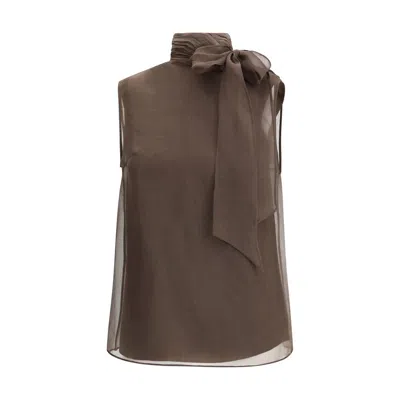 Brunello Cucinelli Brown Silk Blouse In Brown