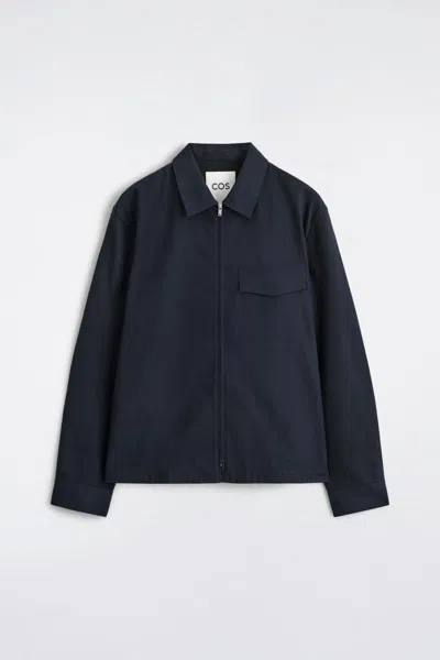Cos Cotton Zipped Overshirt In Navy In Blue