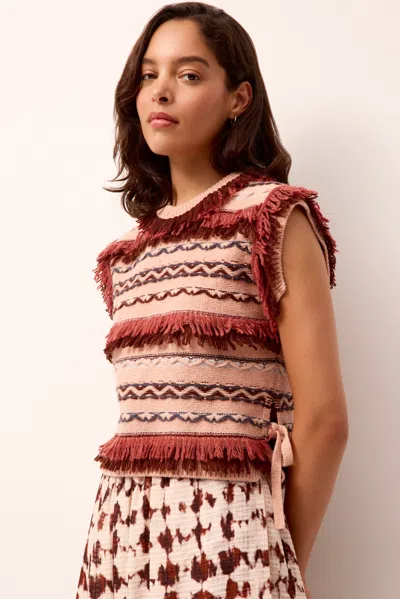 Marie Oliver Desmond Fringe Trim Sleeveless Sweater In Brown