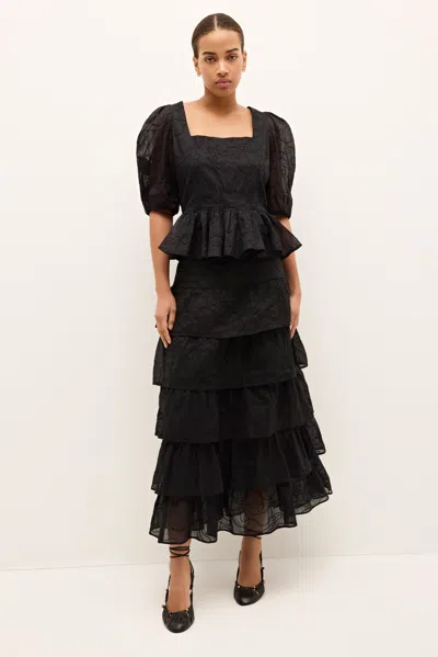 Marie Oliver Christie Embroidered Ruffle Tiered Midi Skirt In Green