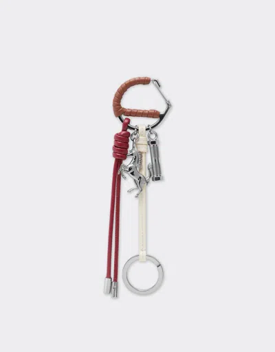 Ferrari Multicolored Metal And Leather Keyring With Charm In Brown