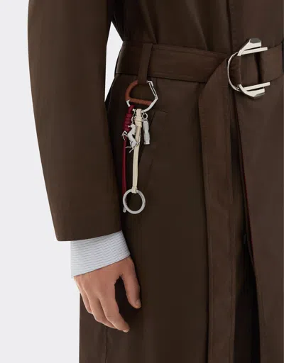 Ferrari Multicolored Metal And Leather Keyring With Charm In Brown