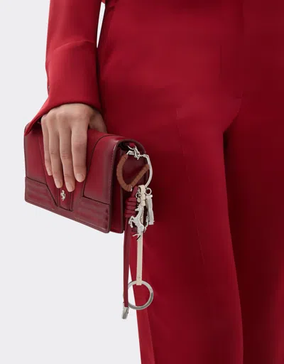 Ferrari Multicolored Metal And Leather Keyring With Charm In Brown
