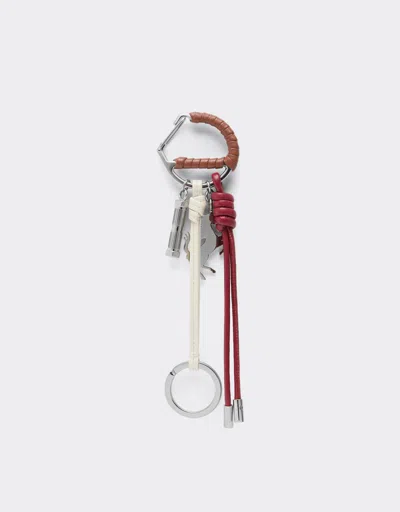 Ferrari Multicolored Metal And Leather Keyring With Charm In Brown