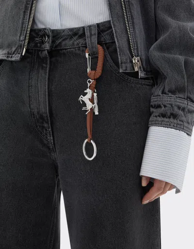 Ferrari Metal And Leather Keyring With Charm In Brown